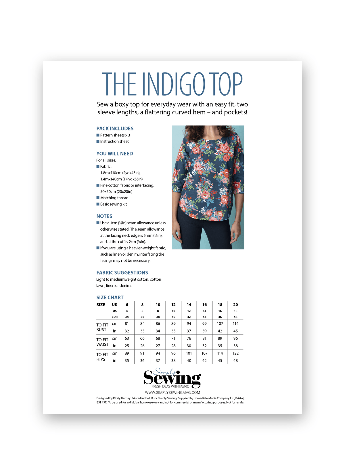 Simply Sewing The Indigo Top PDF Sewing Pattern