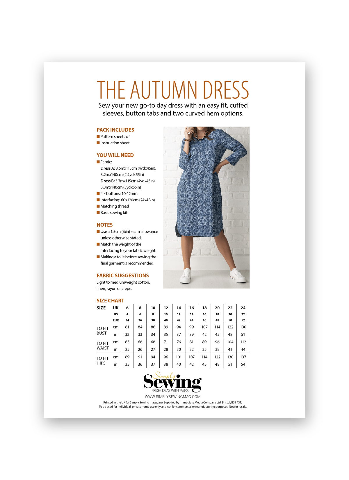 Simply Sewing Autumn Dress PDF Sewing Pattern