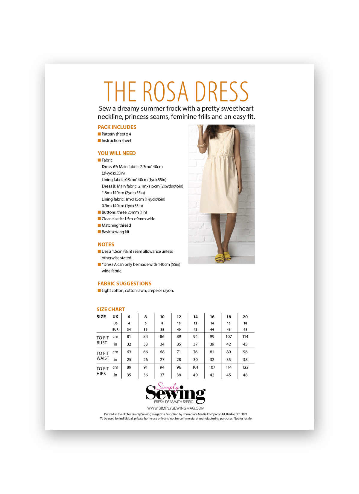 Simply Sewing Rosa Dress PDF Sewing Pattern