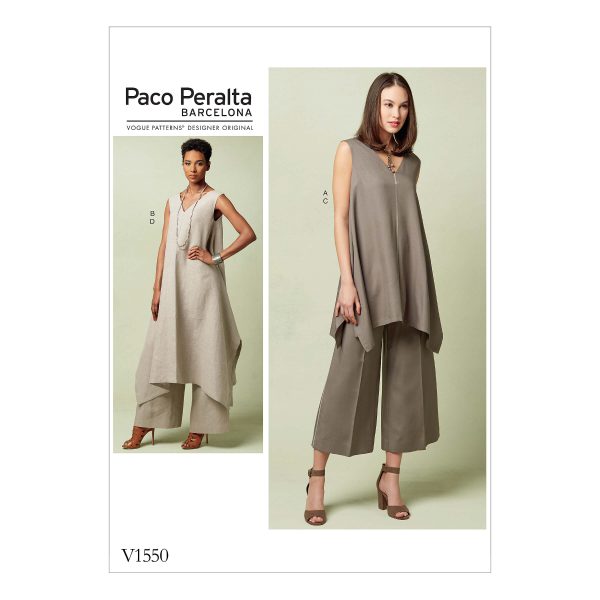 Vogue Patterns V1550 Misses' Pullover Tunic with Uneven Hem and Wide-Leg Pants