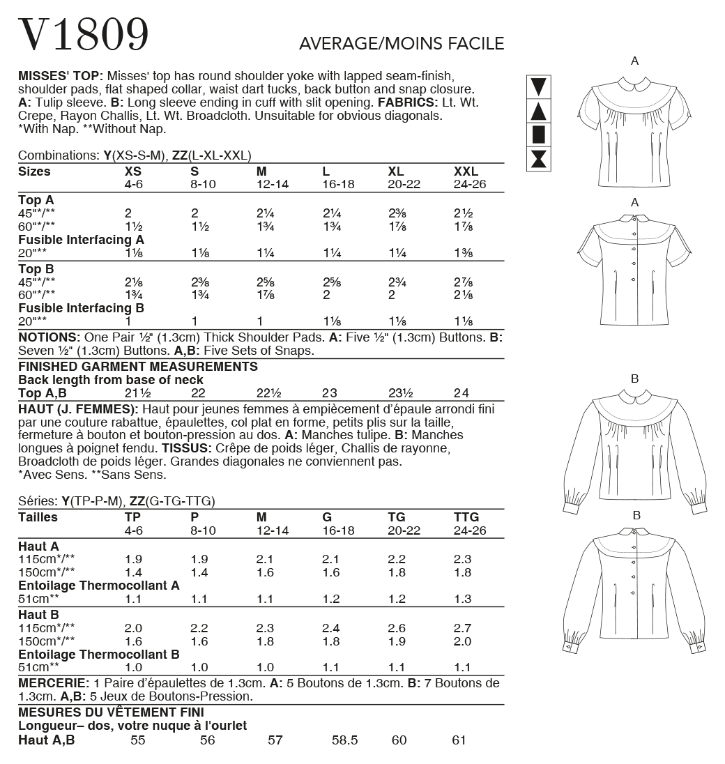 Vogue Patterns V1809 Misses' Vintage tops