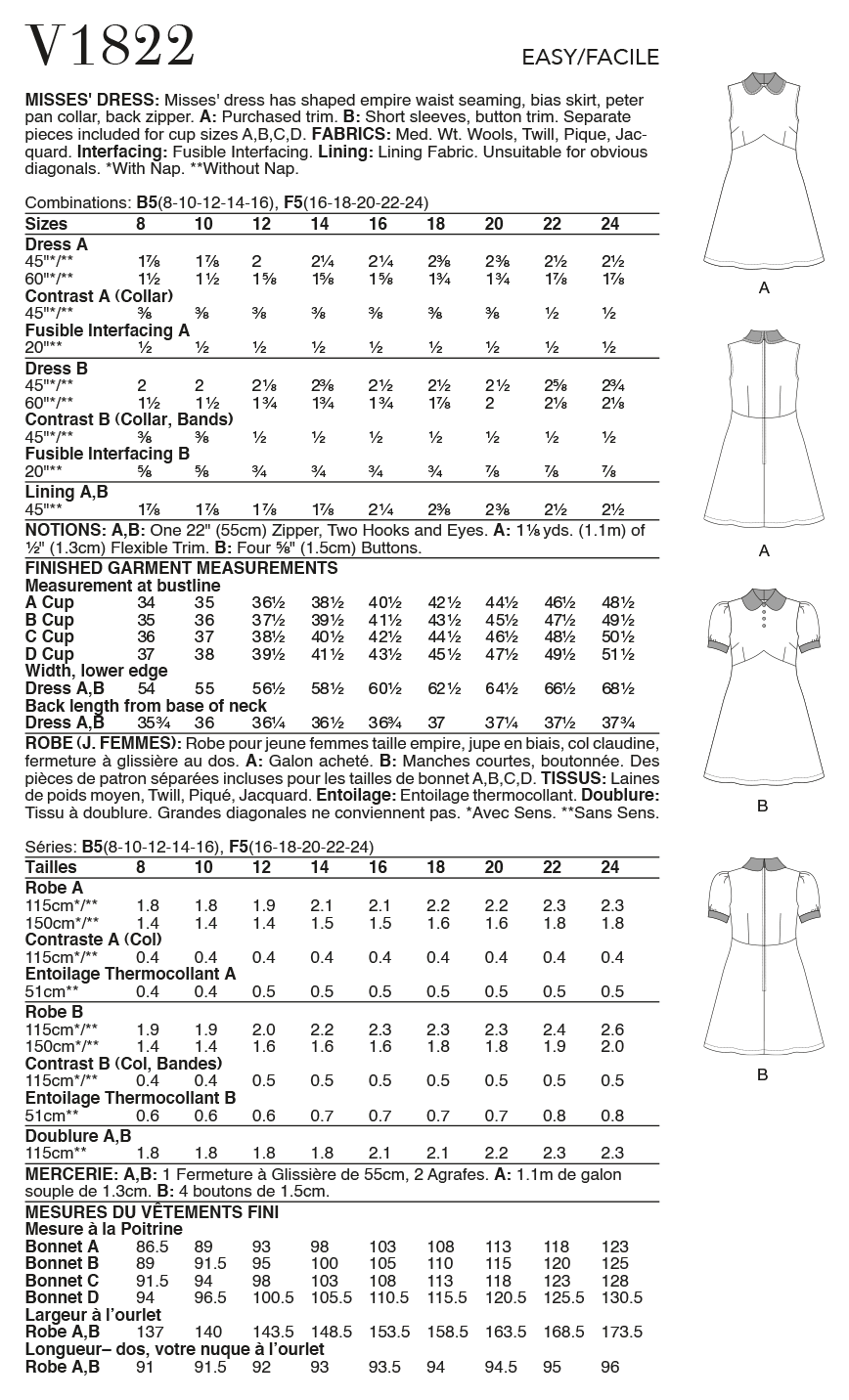 Vogue Patterns V1822 Misses' Dress