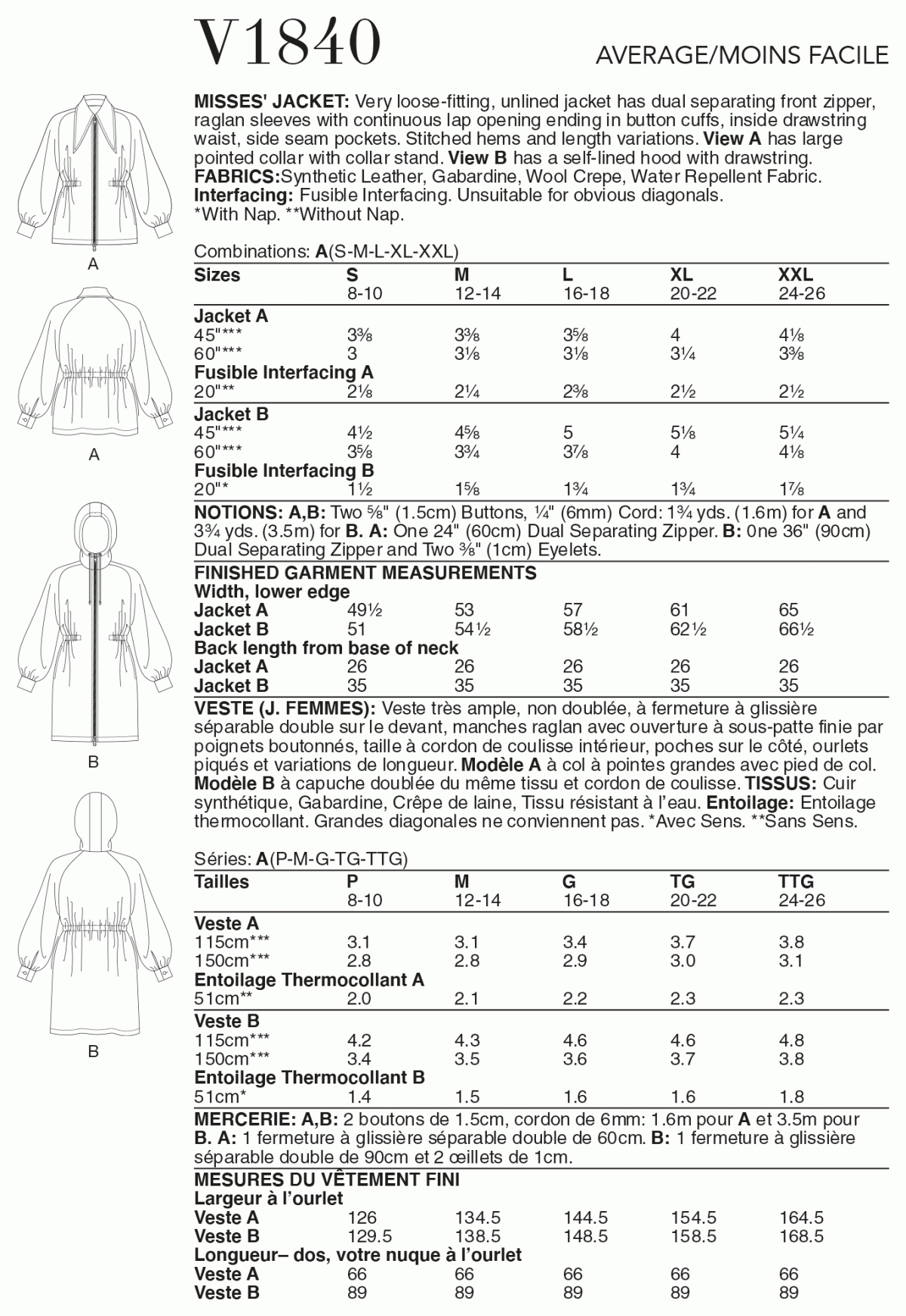 Vogue Pattern V1840 Misses' Jacket