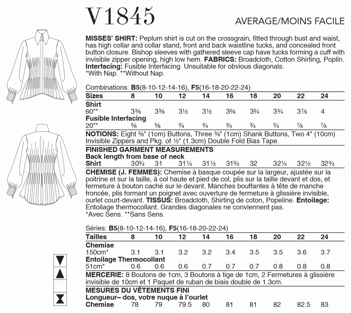 Vogue Pattern V1845 Misses' Shirt