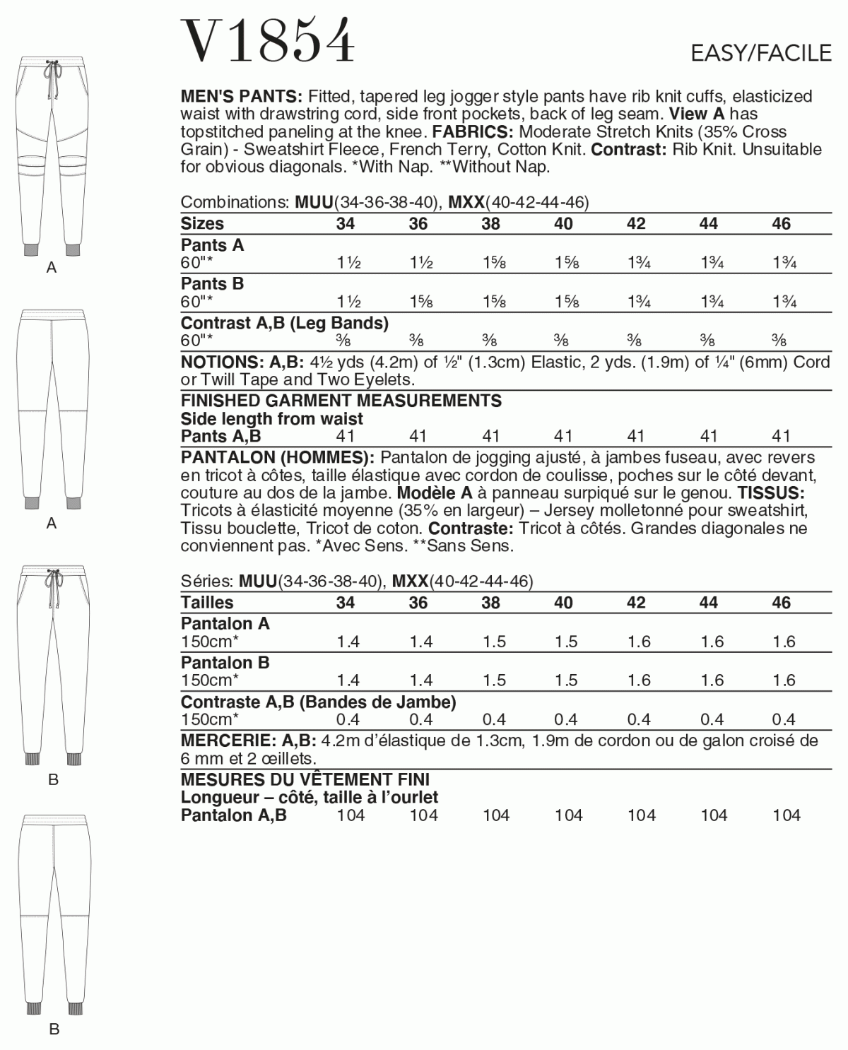 Vogue Pattern V1854 Men's Pants