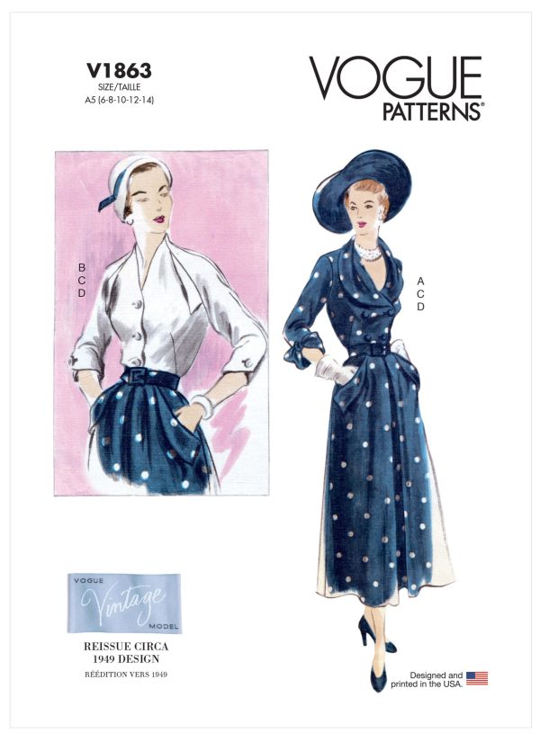 Vogue Patterns V1863 Misses' Vintage Blouse, Skirt and Belt
