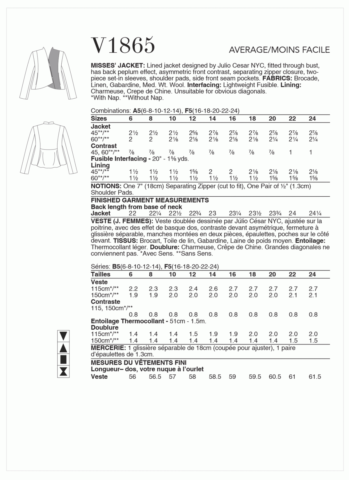 Vogue Patterns V1865 Misses' Jacket