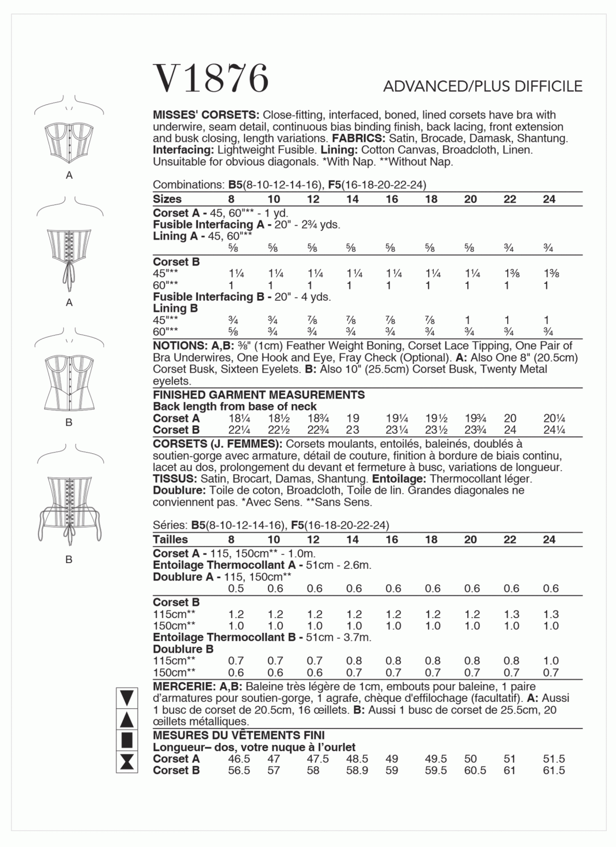 Vogue Patterns V1876 Misses' Corsets