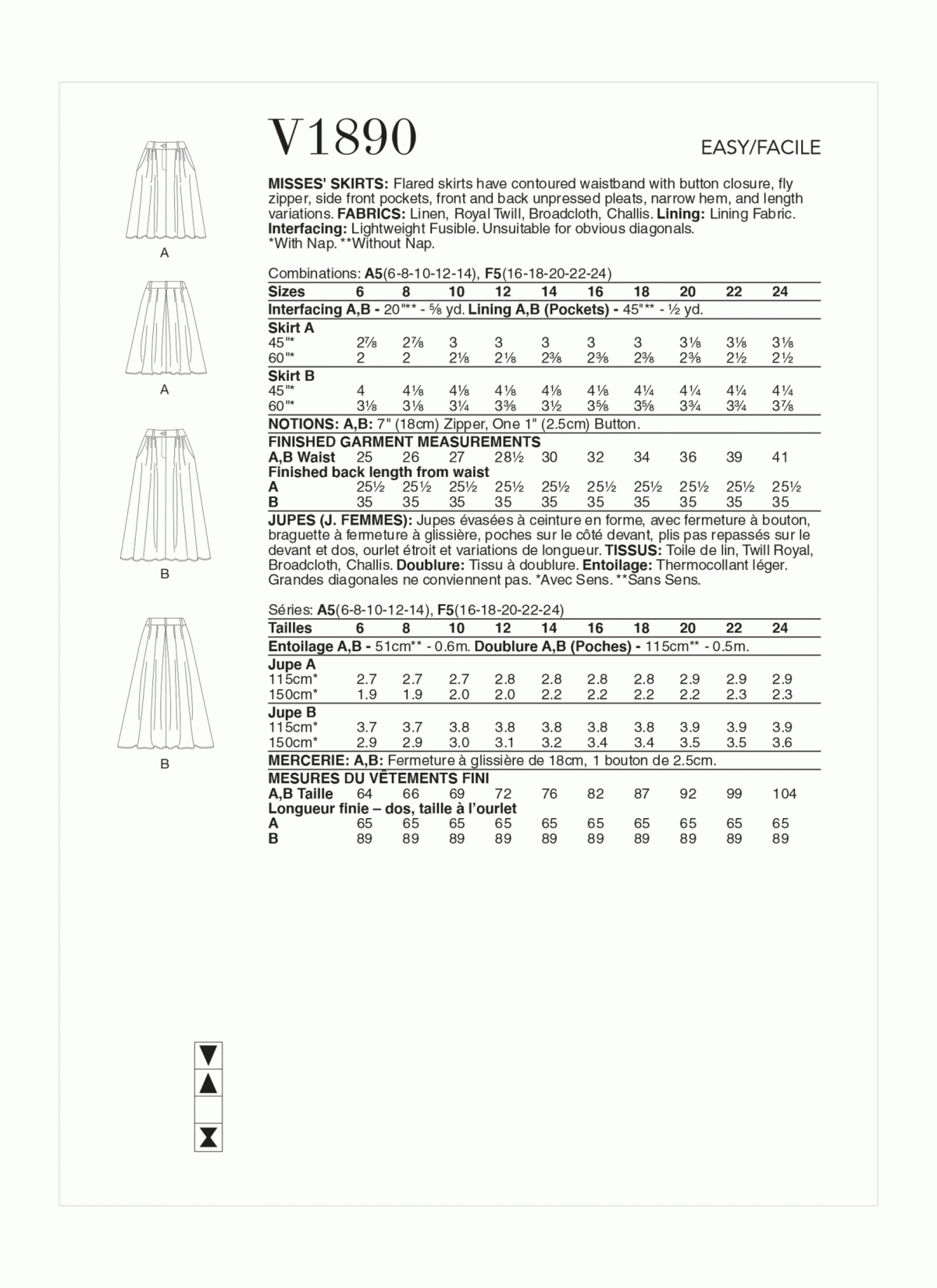 Vogue Patterns V1890 Misses' Skirts