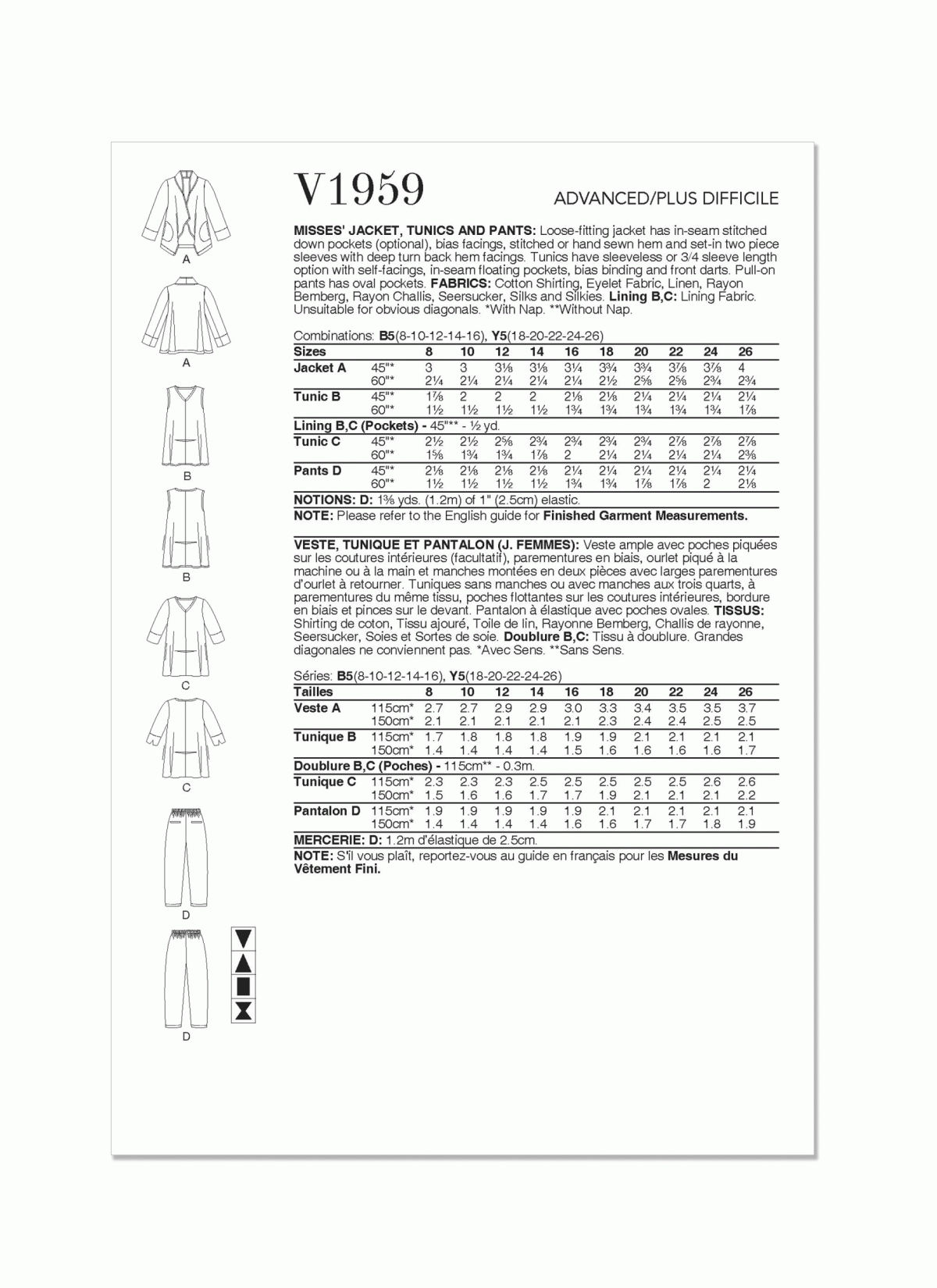 Vogue Patterns V1959 Misses' Jacket, Tunics and Trousers by Marcy Tilton