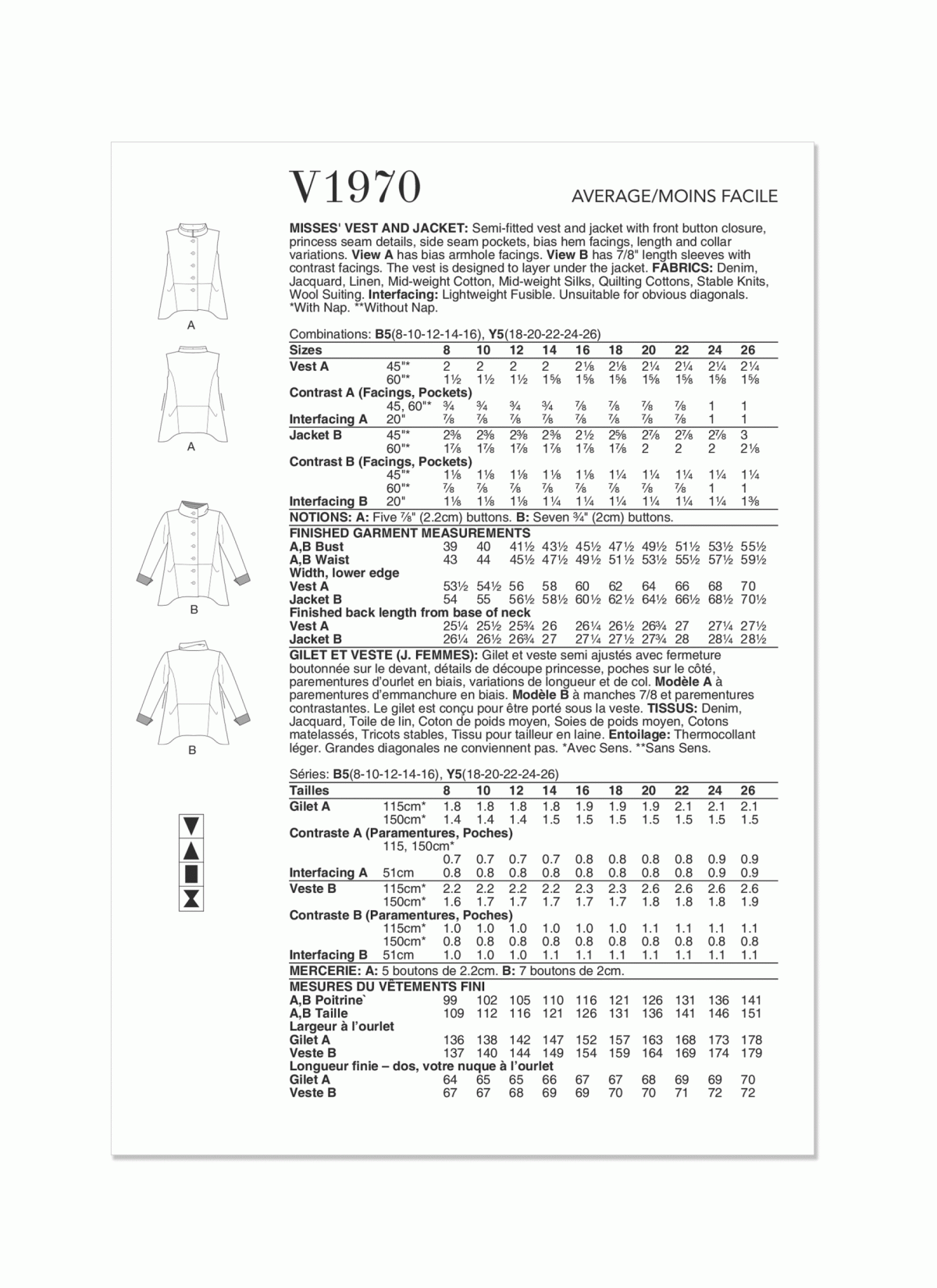 Vogue Patterns V1970 Misses' Waistcoat and Jacket by Marcy Tilton