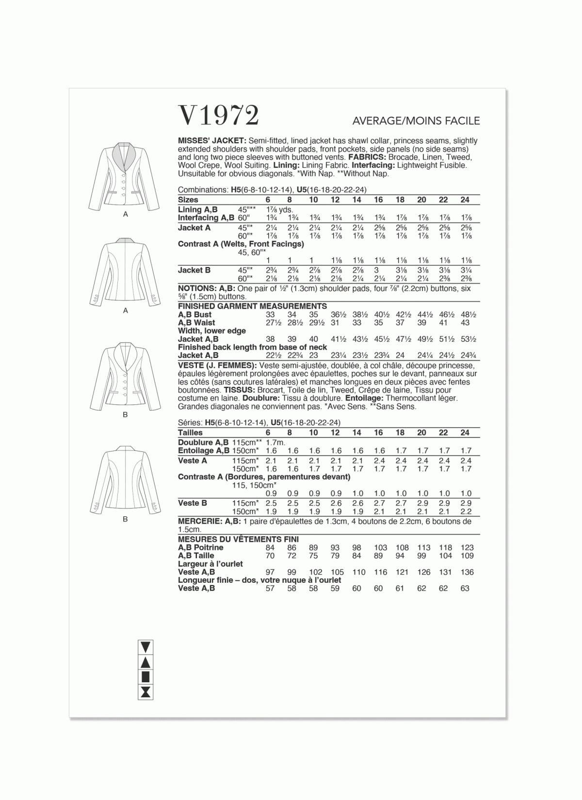 Vogue Patterns V1972 Misses' Jacket