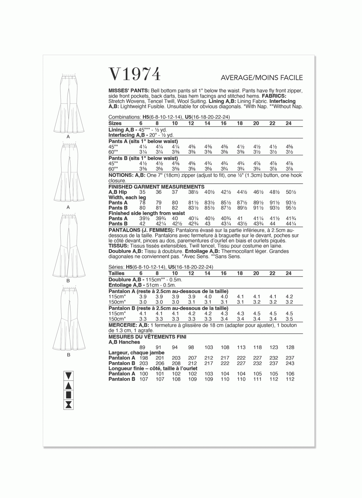 Vogue Patterns V1974 Misses' Trousers