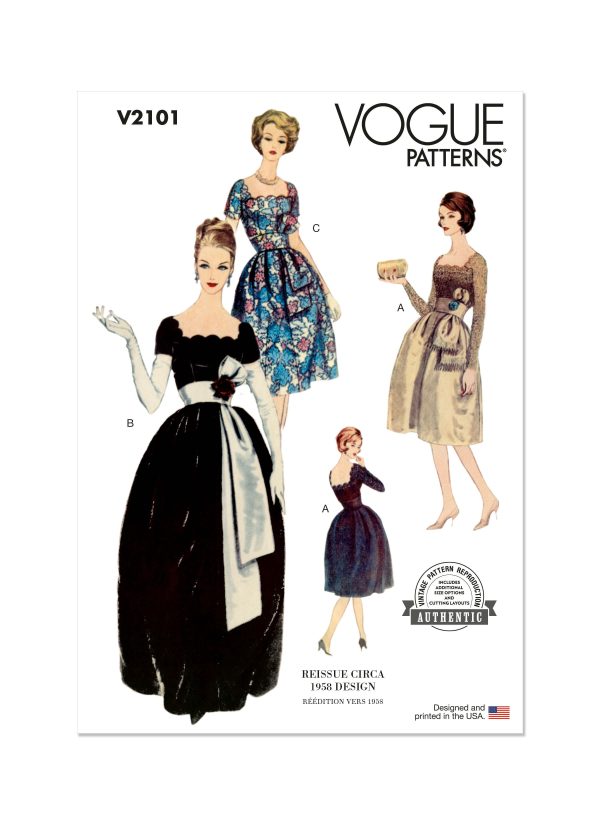 Vogue Patterns Sewing Pattern V2101 Misses' Dress with Belt and Sash