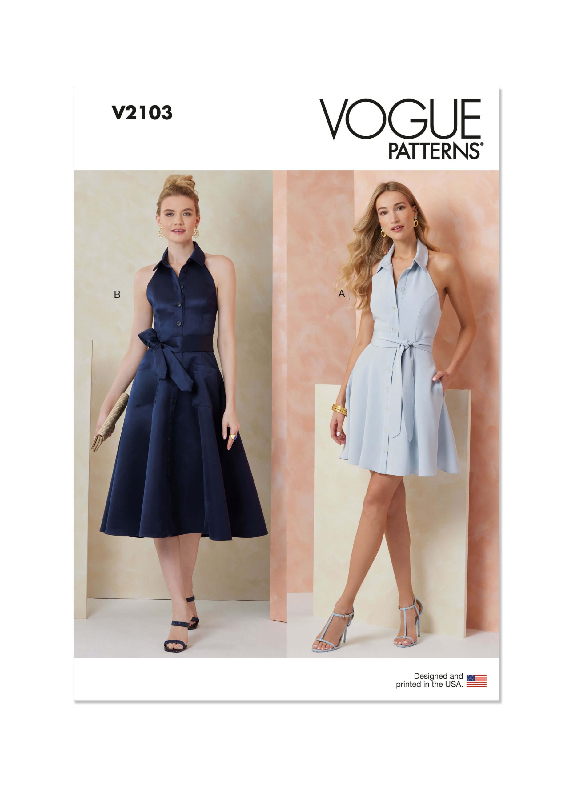 Vogue Patterns Sewing Pattern V2103 Misses’ Dress in Two Lengths and Tie Belt