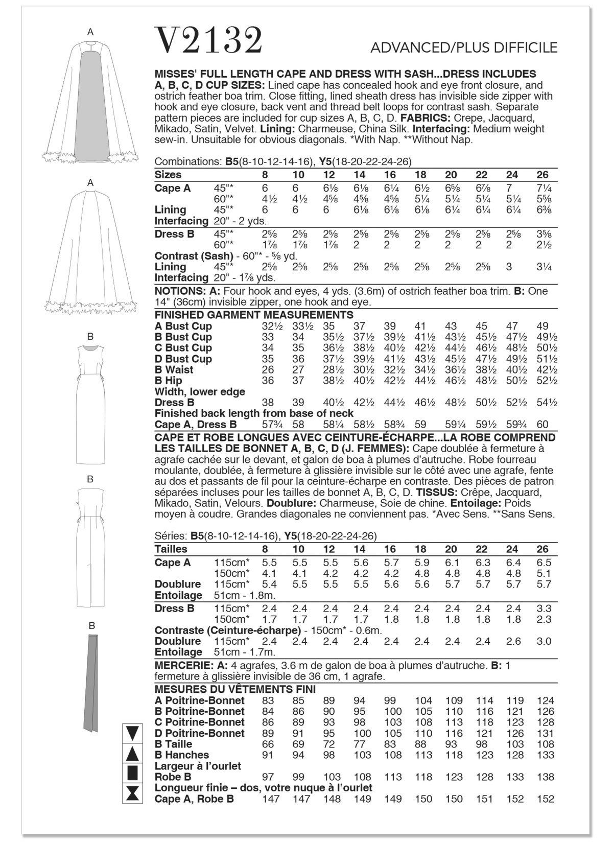 Vogue Patterns Sewing Pattern V2132 Misses' Full-Length Cape and Dress with Sash