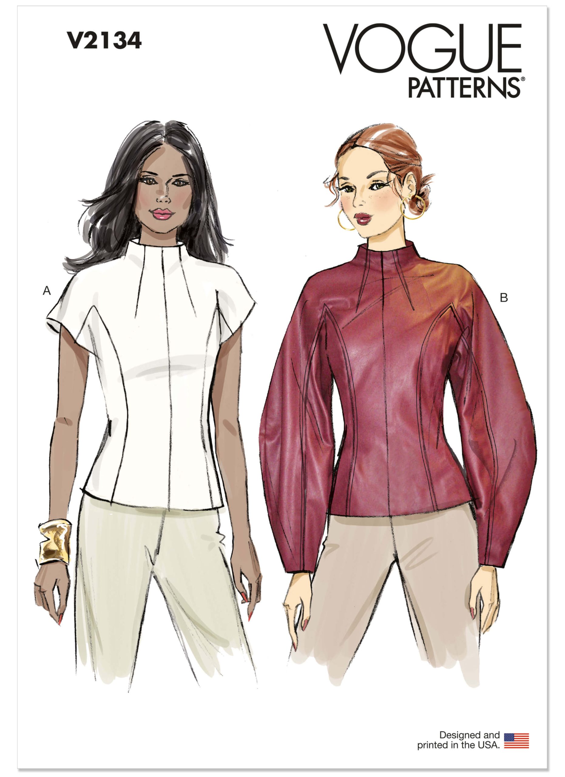 Vogue Patterns Sewing Pattern V2134 Misses’ and Miss Petite Top with Sleeve Variations