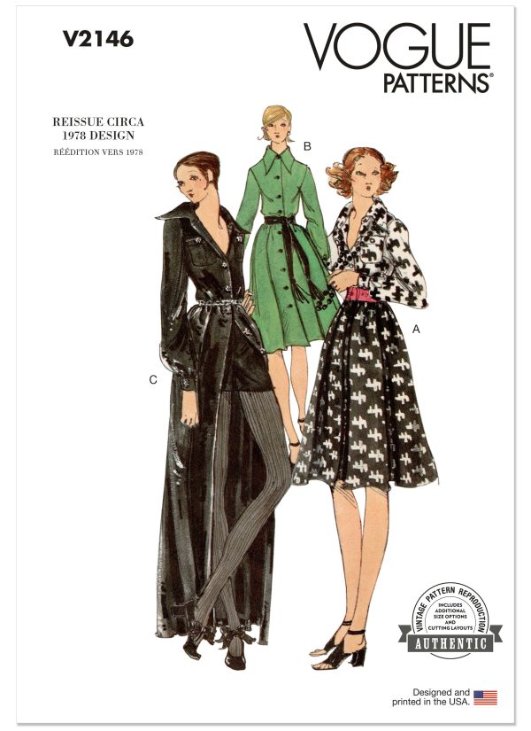 Vogue Patterns Sewing Pattern V2146 Misses' Vintage Dress in Two Lengths and Shorts
