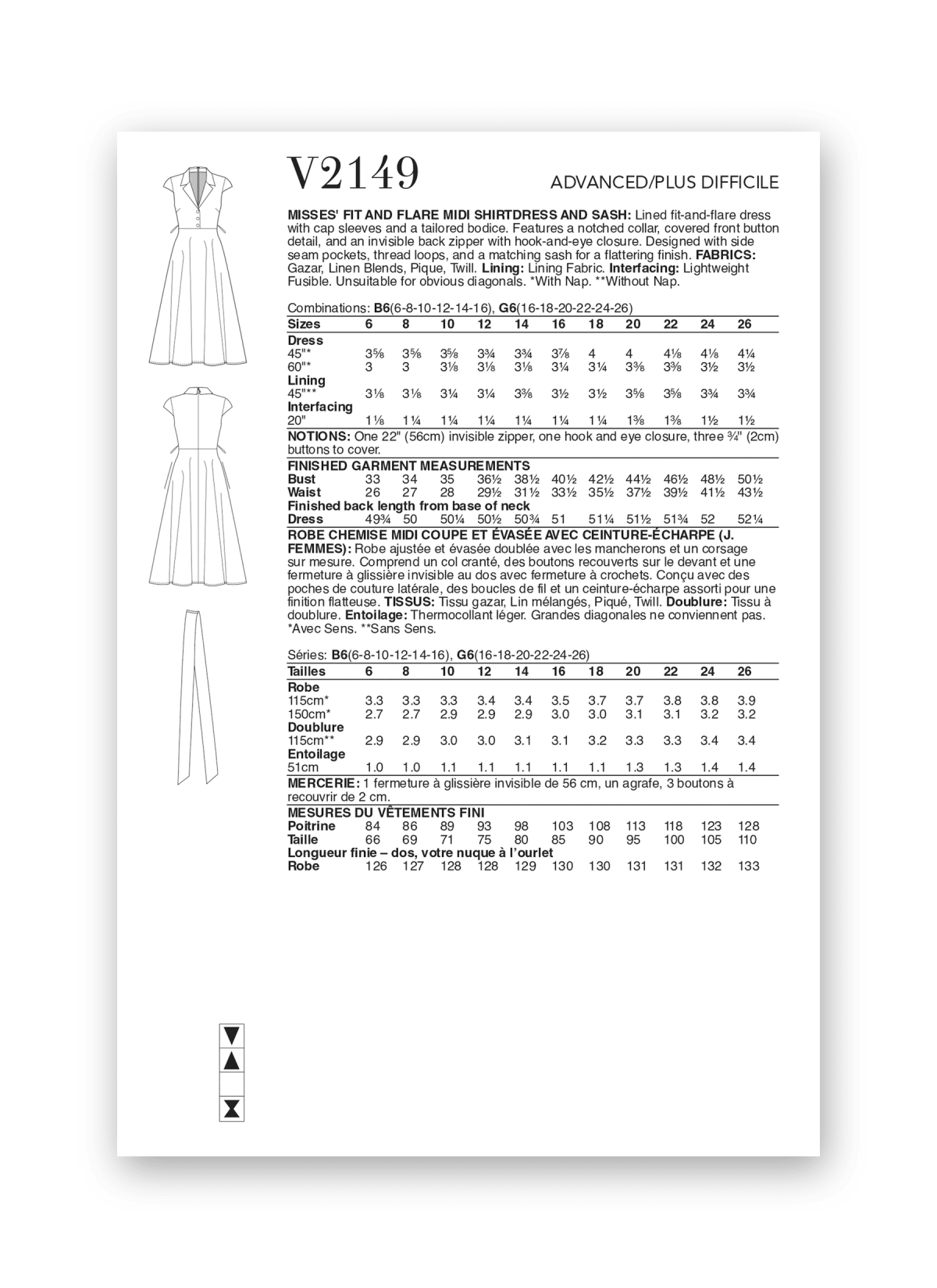 Vogue Patterns Sewing Pattern V2149 Misses' Fit and Flare Midi Shirtdress and Sash by Badgley Mischka