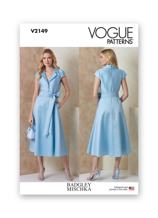 Vogue Patterns Sewing Pattern V2149 Misses' Fit and Flare Midi Shirtdress and Sash by Badgley Mischka