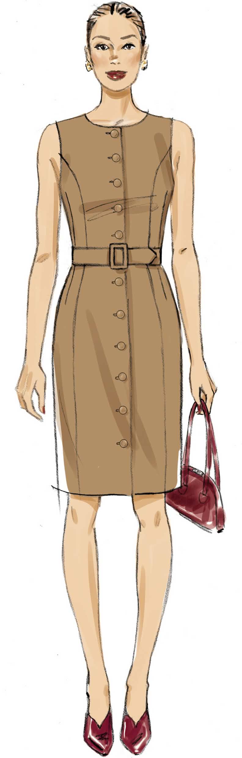 Vogue Patterns Sewing Pattern V2150 Misses' and Miss Petite Button Front Dress with Princess Seams and Belt