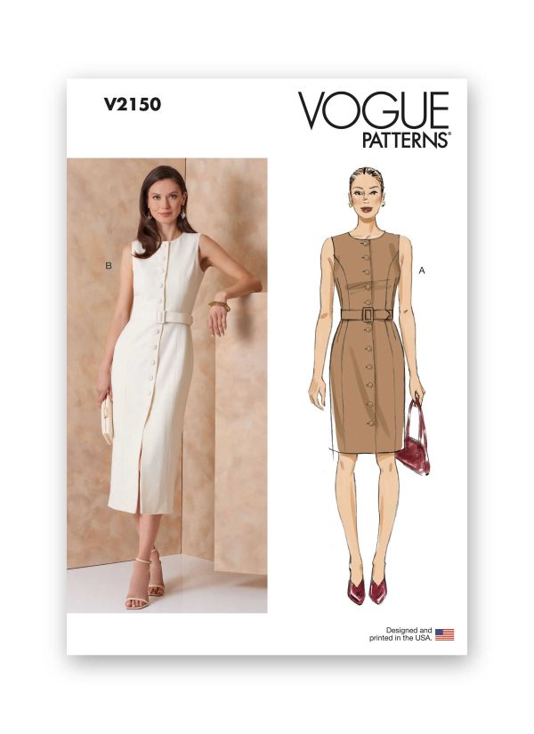 Vogue Patterns Sewing Pattern V2150 Misses' and Miss Petite Button Front Dress with Princess Seams and Belt
