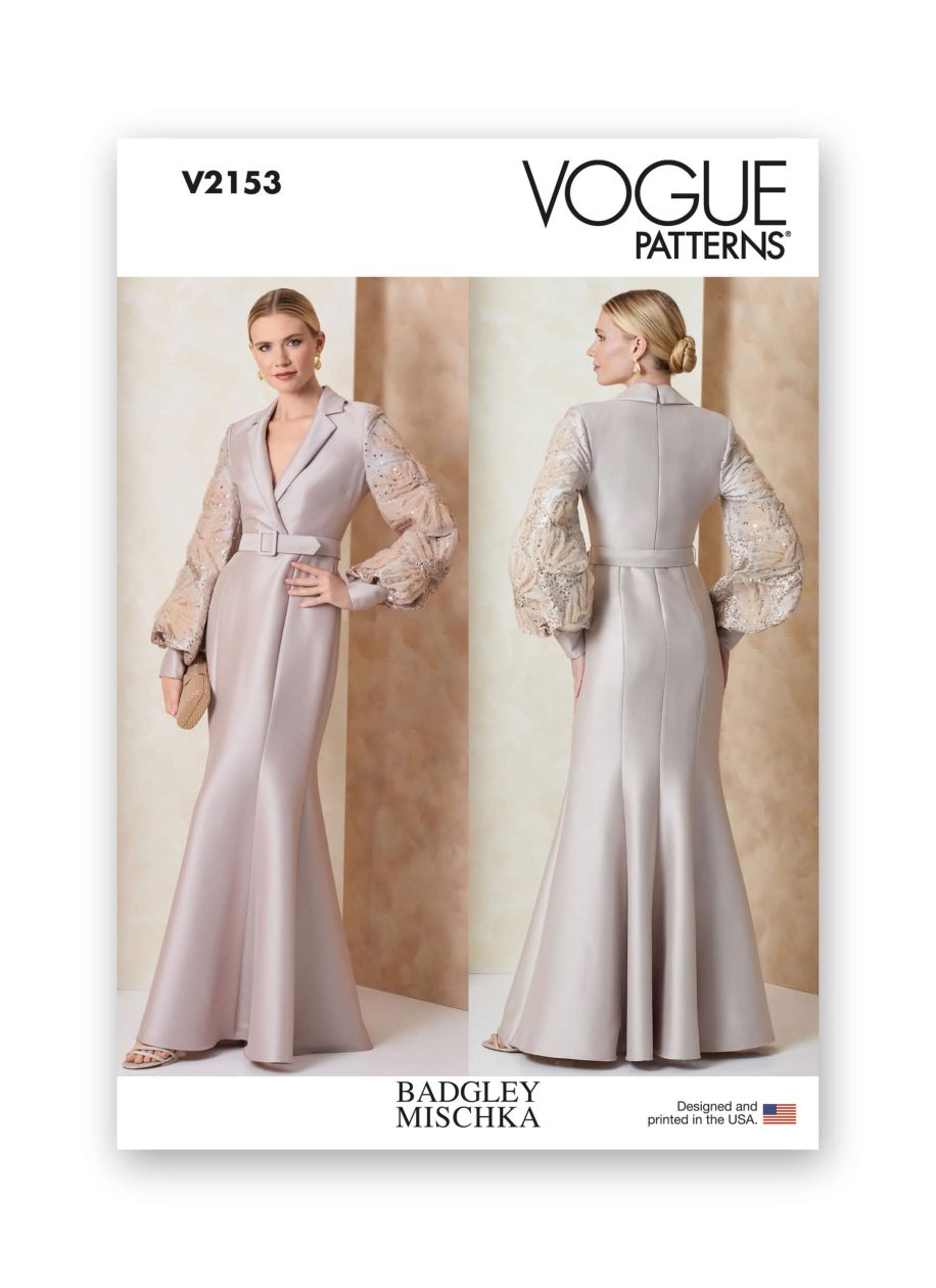 Vogue Patterns Sewing Pattern V2153 Misses' Evening Gown with Embellished Sleeves and Belt by Badgley Mischka