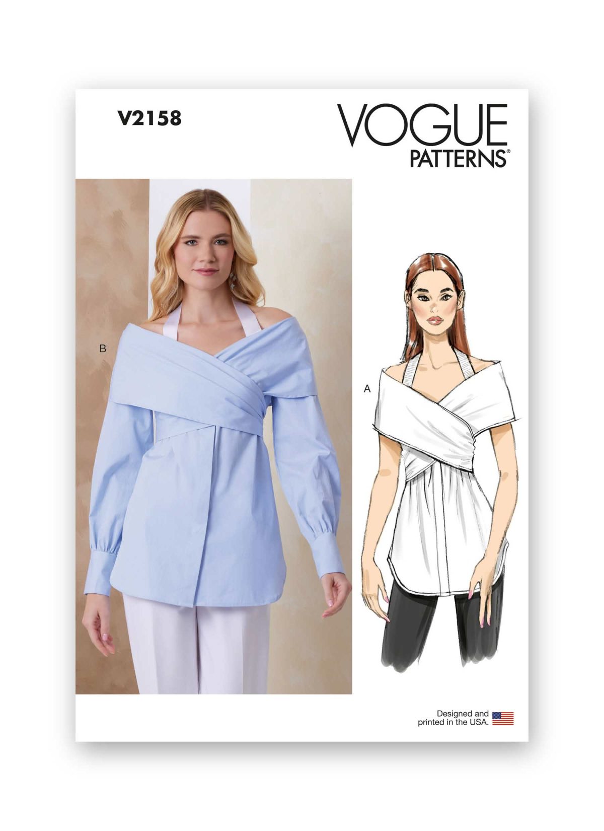 Vogue Patterns Sewing Pattern V2158 Misses' Draped Top with Sleeve Variations