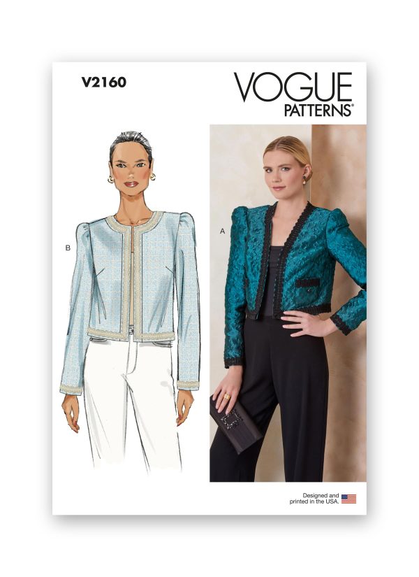 Vogue Patterns Sewing Pattern V2160 Misses' Jacket with Neckline and Pocket Variation