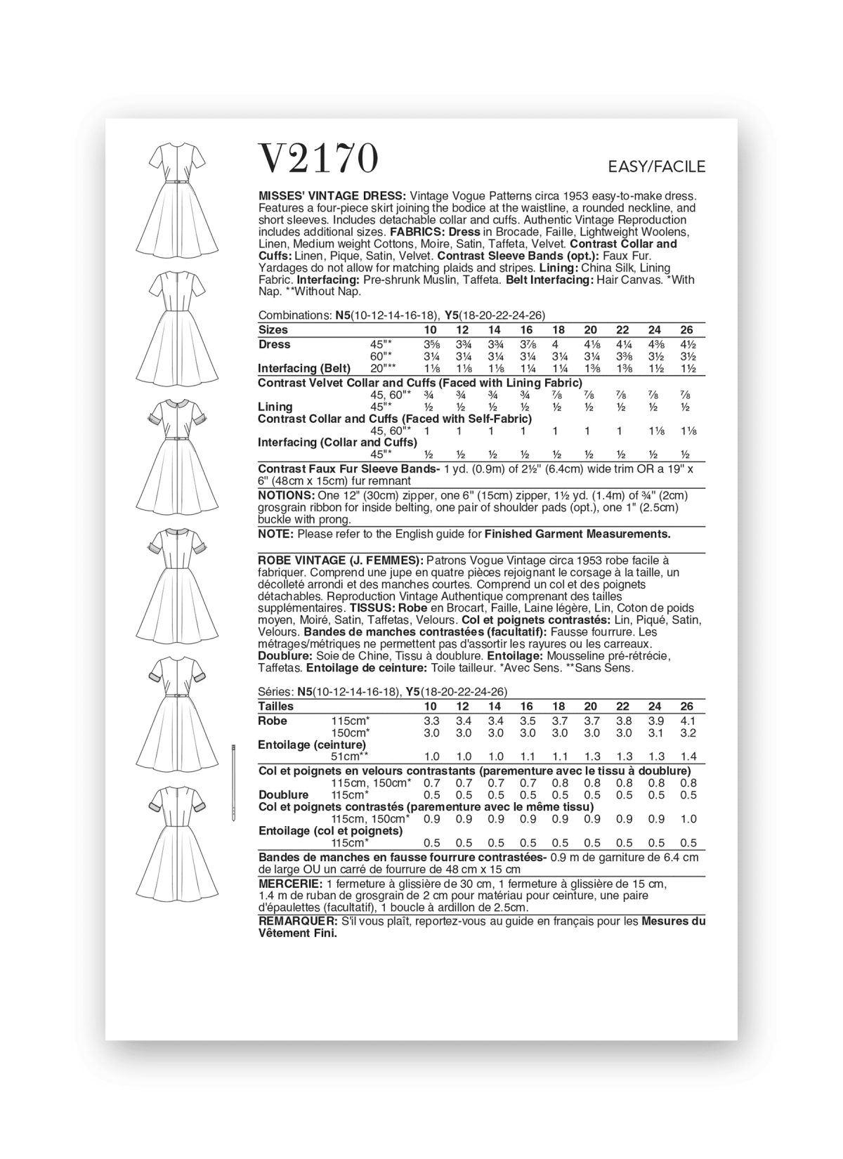 Vogue Patterns Sewing Pattern V2170 Misses' Vintage Dress