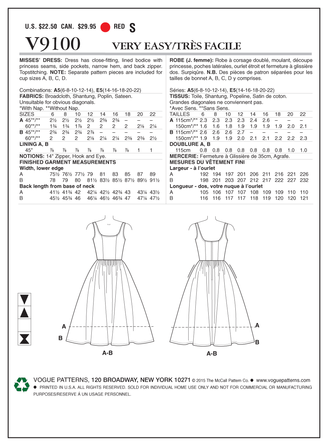 Vogue Patterns V9100 Misses' Dress
