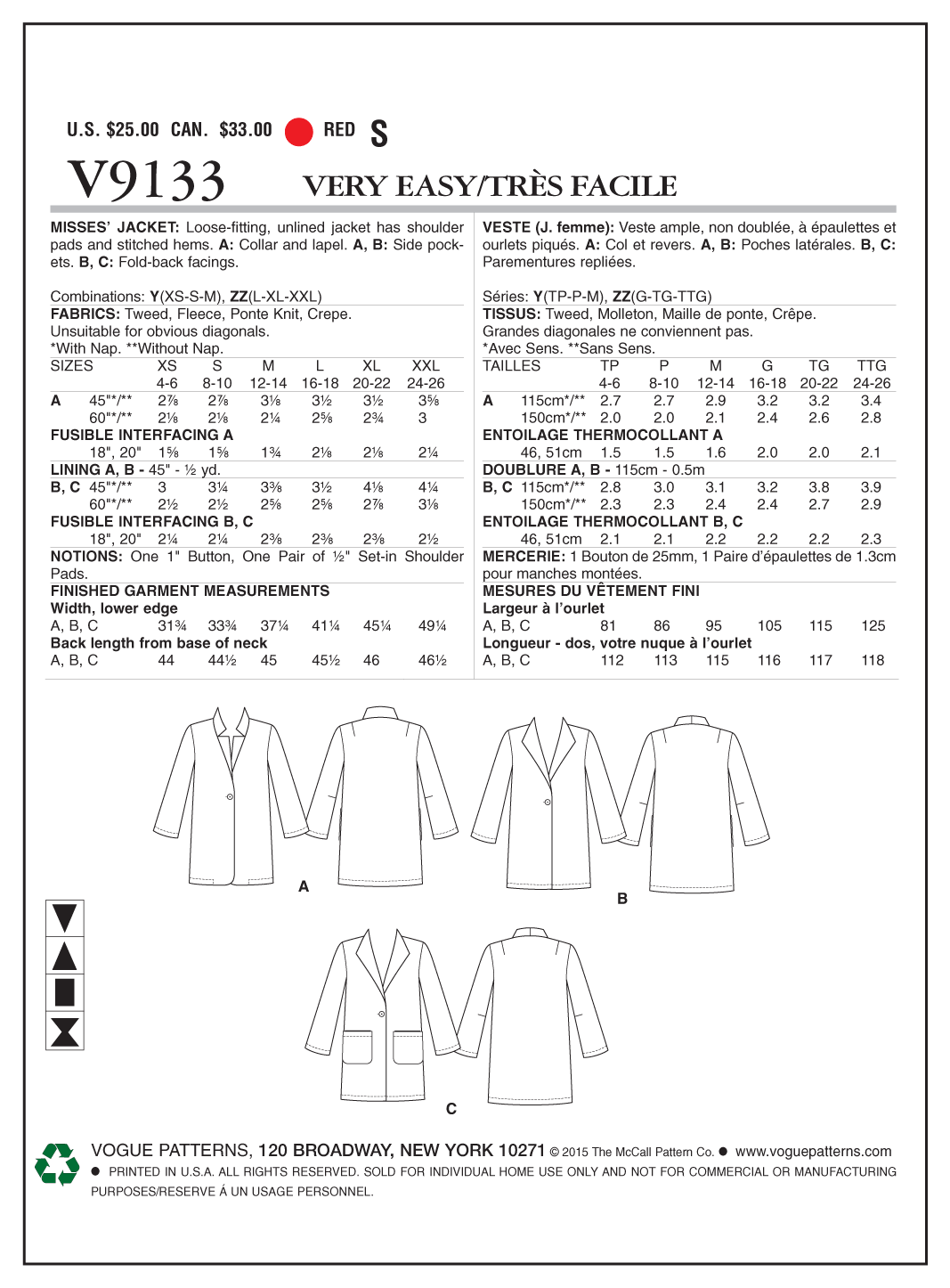 Vogue Patterns V9133 Misses' Jacket