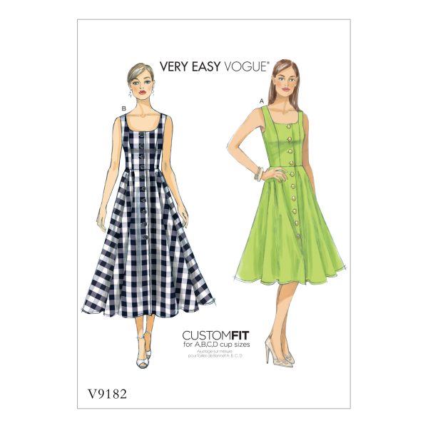 Vogue Patterns V9182 Misses' Button-Down, Flared-Skirt Dresses