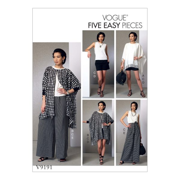 Vogue Patterns V9191 Misses' Ponchos, Back-Pleat Top, Shorts and Wide-Leg Wrap Pants