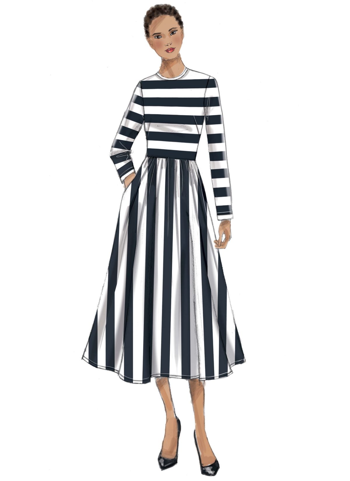 Vogue Patterns V9197 Misses' Jewel-Neck, Gathered-Skirt Dresses