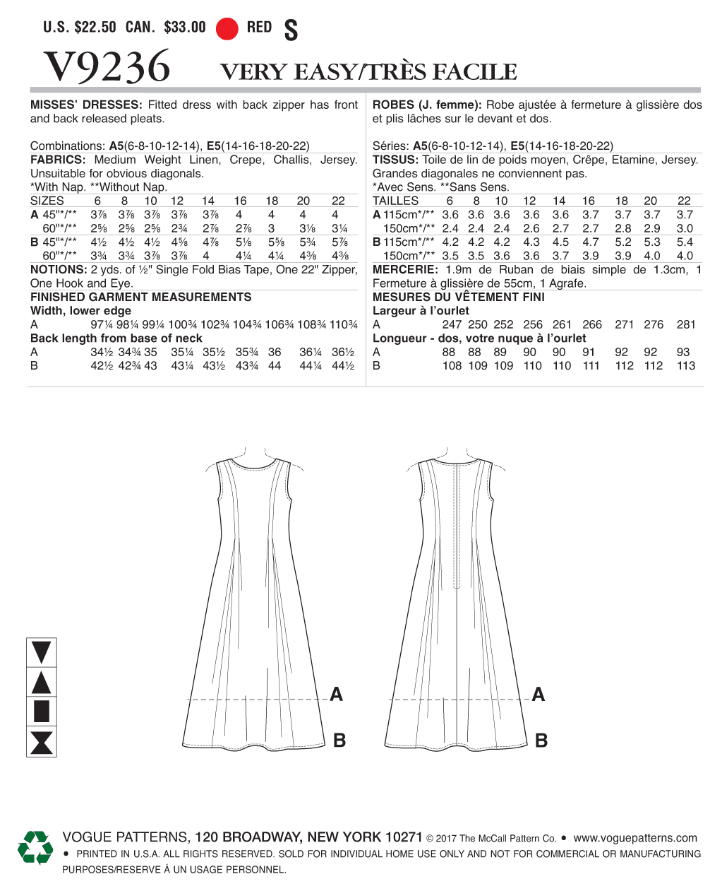 Vogue Patterns V9236 Misses' Released-Pleat Fit-and-Flare Dresses