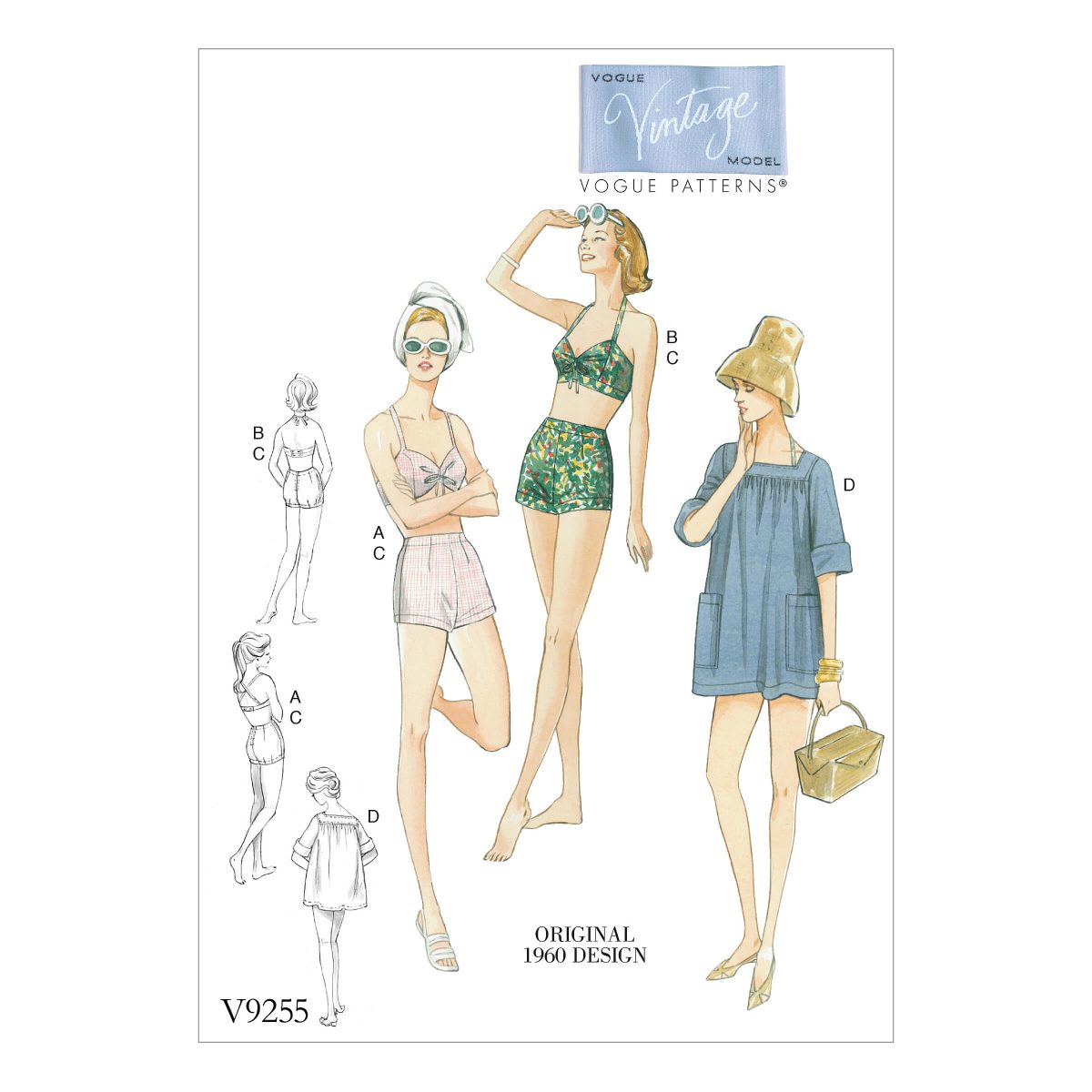 Vogue Patterns V9255 Misses' Lined Halter Bra and Shorts, and Square-Neck Coverup with Pockets