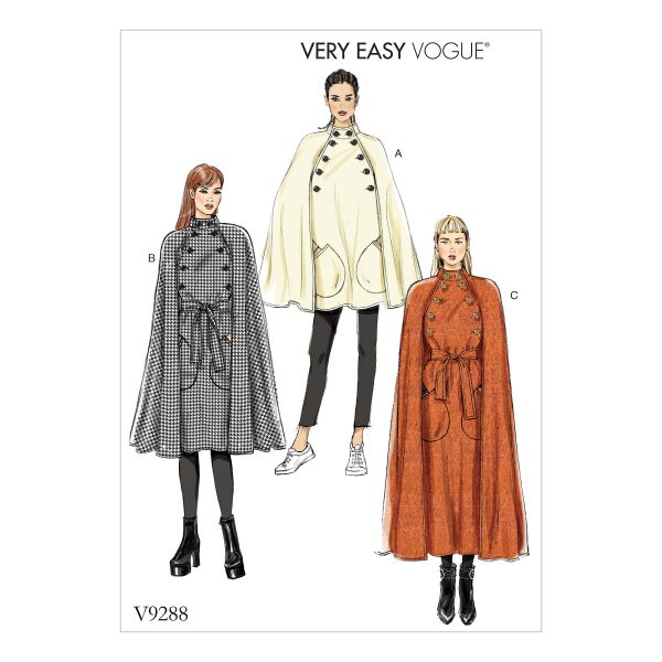 Vogue Patterns V9288 Misses' Cape with Stand Collar, Pockets, and Belt