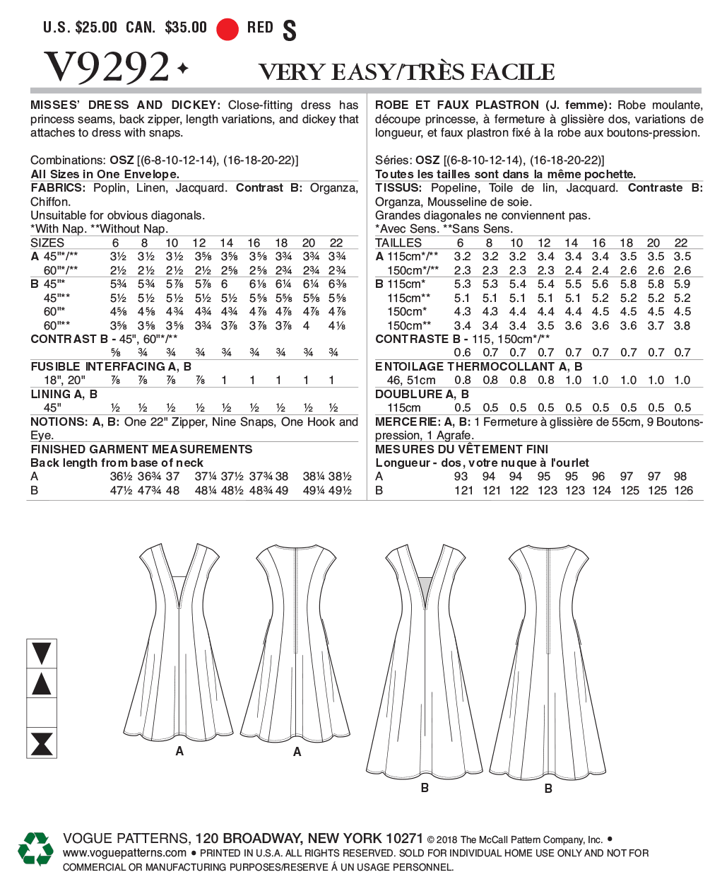 Vogue Patterns V9292 Misses' Dresses