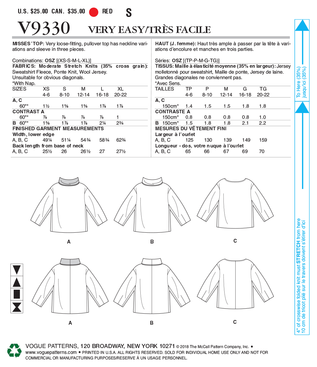 Vogue Patterns V9330 Misses' Top