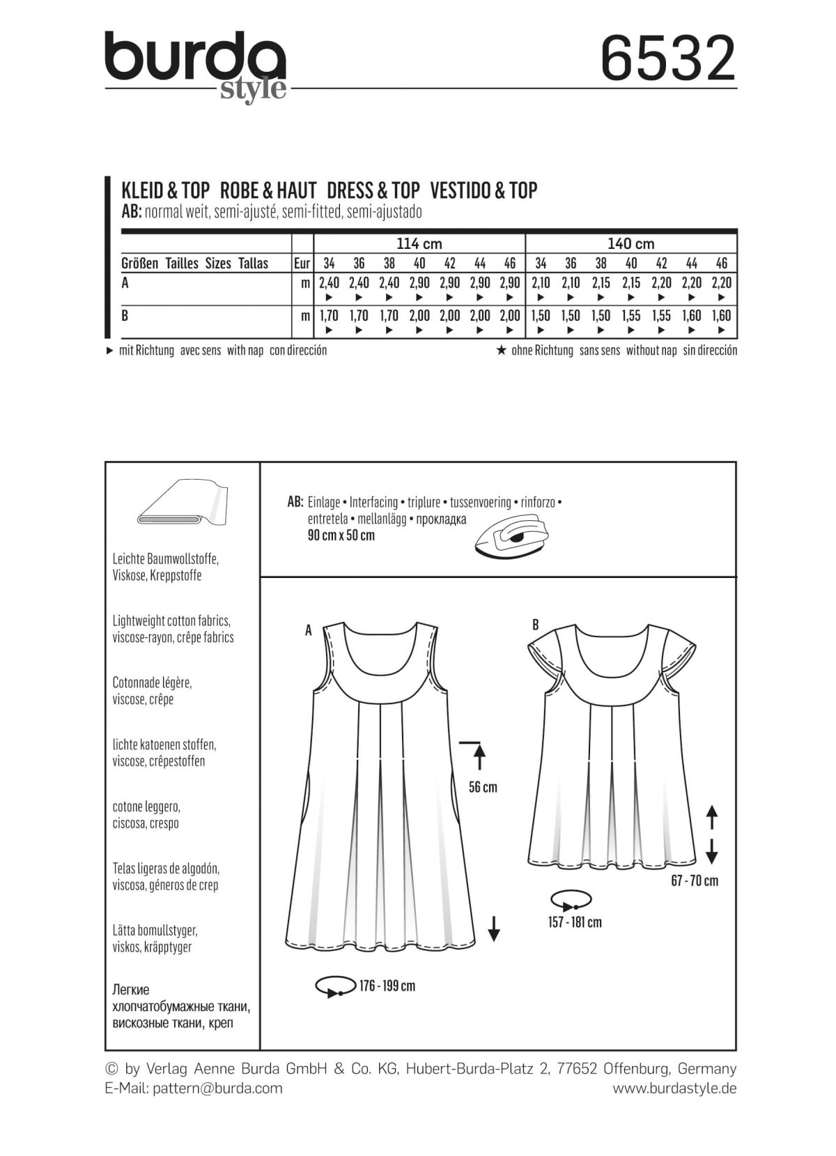 Burda Style Pattern B6532 Women's' Loose Dress