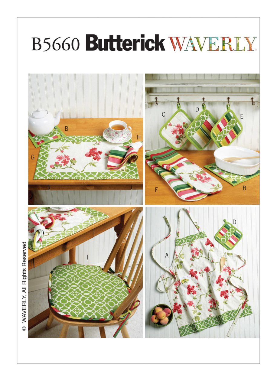 Butterick Sewing Pattern B5660 Apron, Hot Pads, Pot Holders, Place Mat, Napkin and Seat Cushion