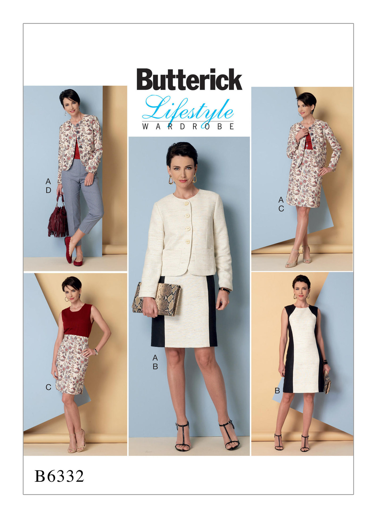 Butterick Sewing Pattern B6332 Misses’ Collarless Jacket, Dress, Skirt and Trousers