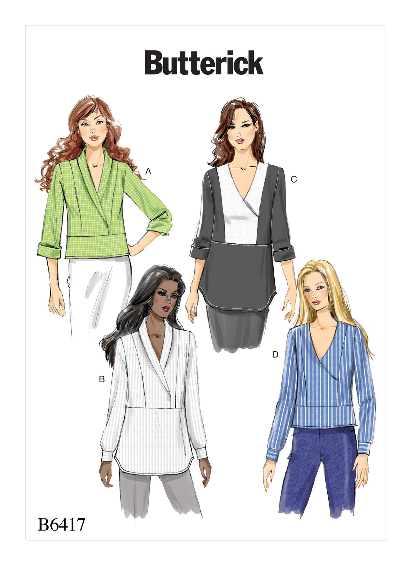 Butterick Sewing Pattern B6417 Misses’ Surplice, Panelled Tops