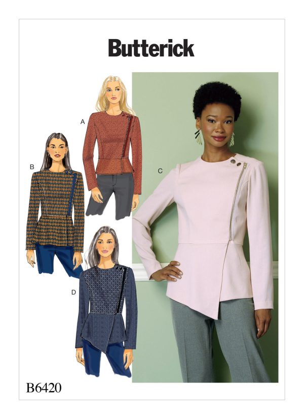Butterick Sewing Pattern B6420 Misses' Asymmetrical-Zip, Peplum Moto Jackets