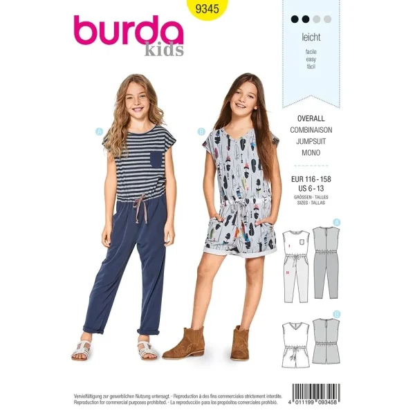 Burda Style Pattern B9345 Child's Summer Jumpsuit
