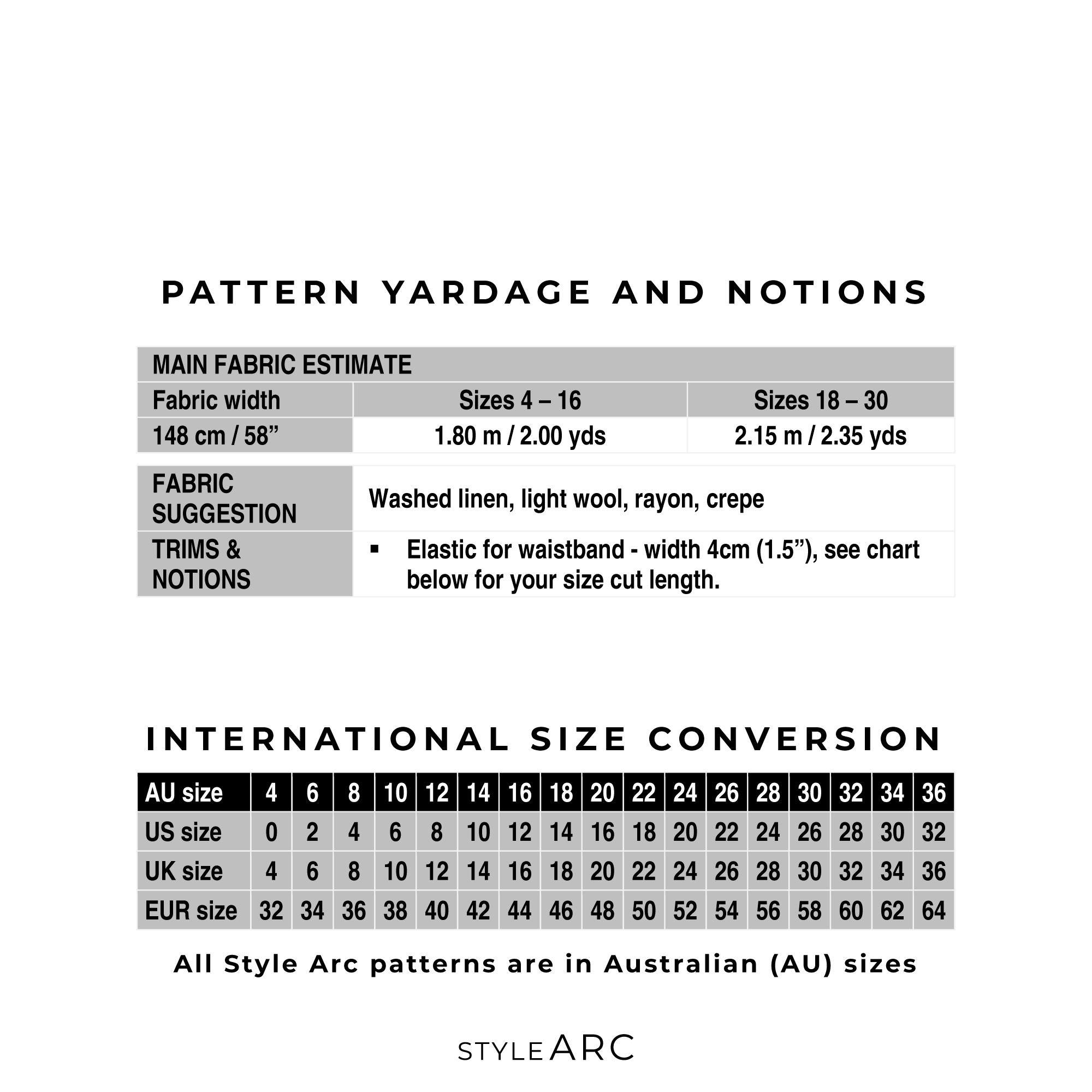 Style Arc Bob Woven Pant Sewing Pattern