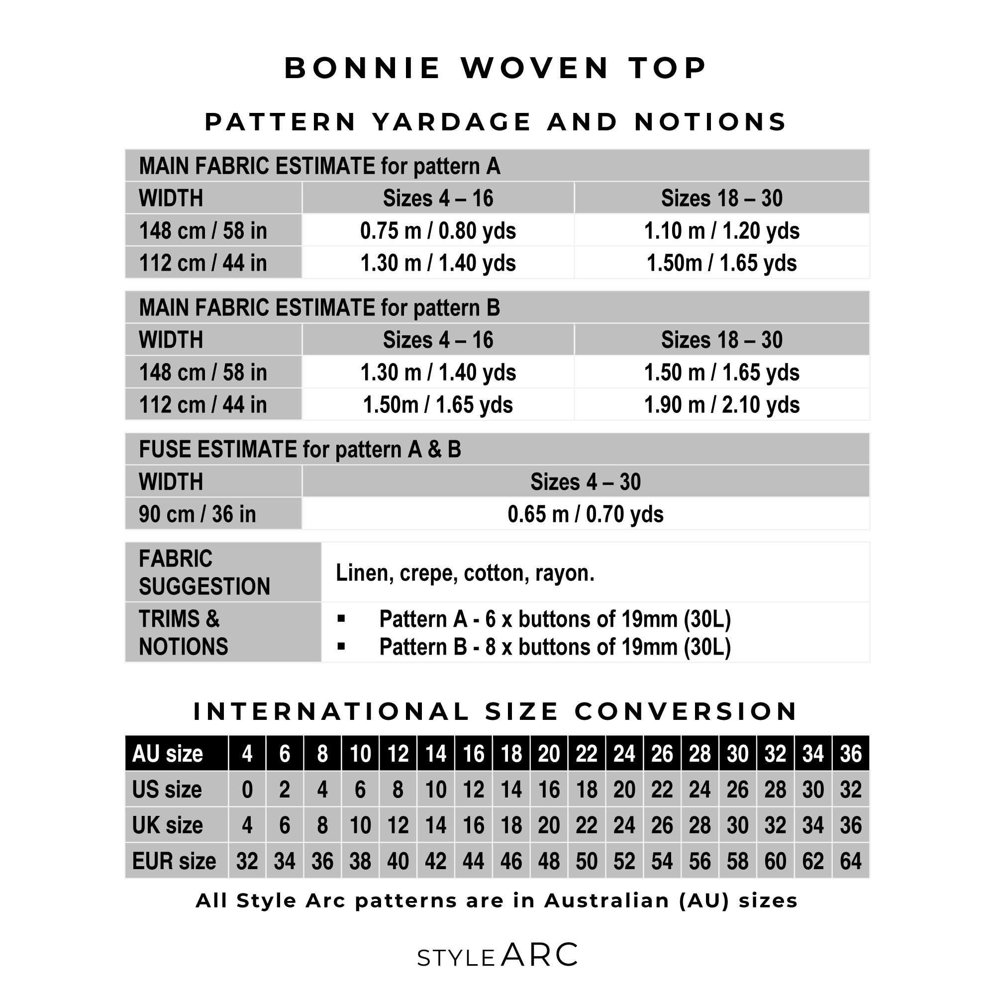 Style Arc Bonnie Woven Tops Sewing Pattern