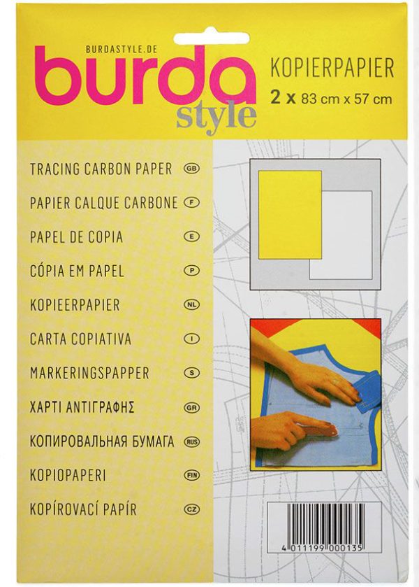 BURDA CARBON PAPER WHITE/YELLOW 1 Large Sheet Yellow - 83cm x 57cm 1 Large Sheet White - 83cm x 57cm