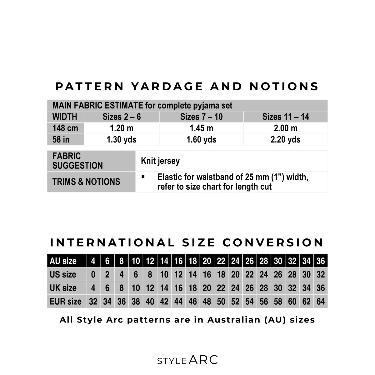 Style Arc Childrens PJ Set Sewing Pattern